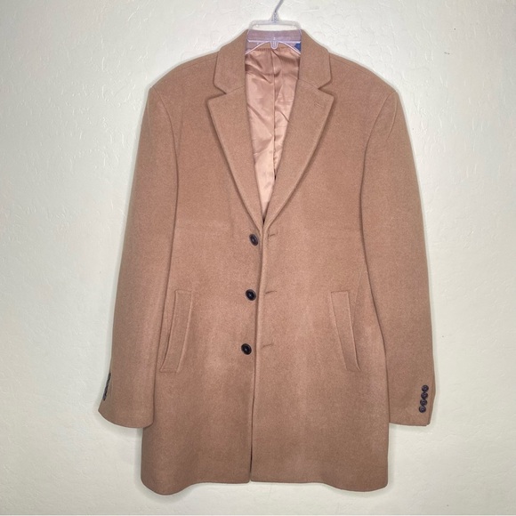 Calvin Klein Camel Wool Blend Overcoat Size 42L Slim Fit - Picture 4 of 16